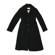 Black Chloé wool coat peaked lapels, detachable leather belt 