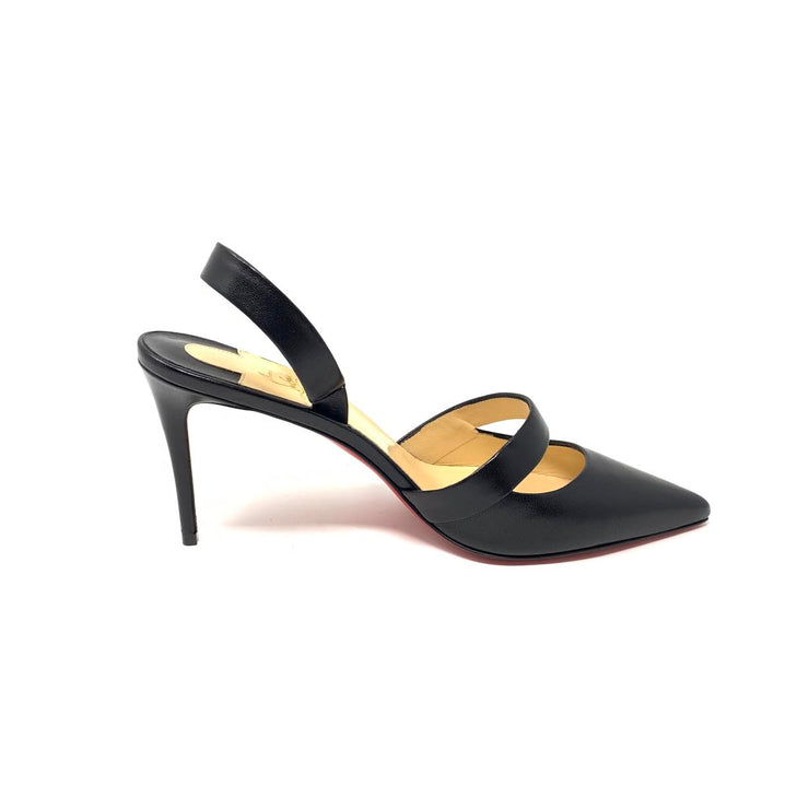 Christian Louboutin Actina 85 Slingback Pumps Black Red Leather Consignment shop From Runway With Love