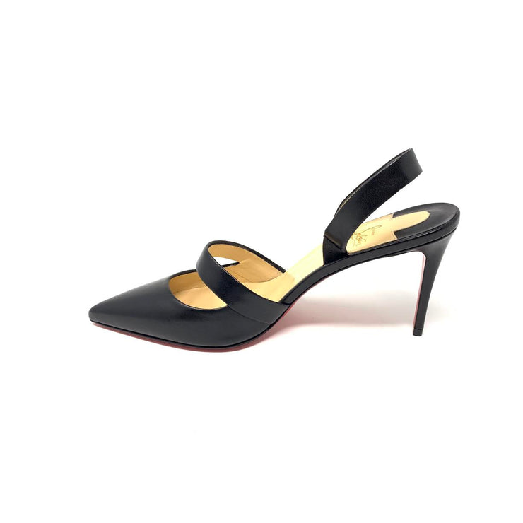 Christian Louboutin Actina 85 Slingback Pumps Black Red Leather Consignment shop From Runway With Love