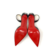 Christian Louboutin Actina 85 Slingback Pumps Black Red Leather Consignment shop From Runway With Love