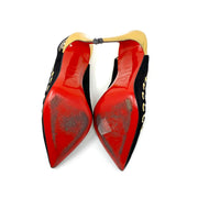 Christian Louboutin Ostri Slingback Pumps Black Gold Suede Consignment Shop From Runway With Love