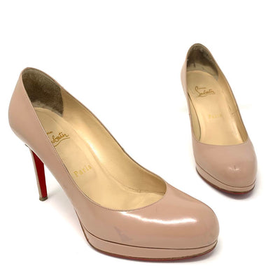 Beige leather Christian Louboutin platform pumps with round toe