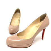 Beige leather Christian Louboutin platform pumps with round toe