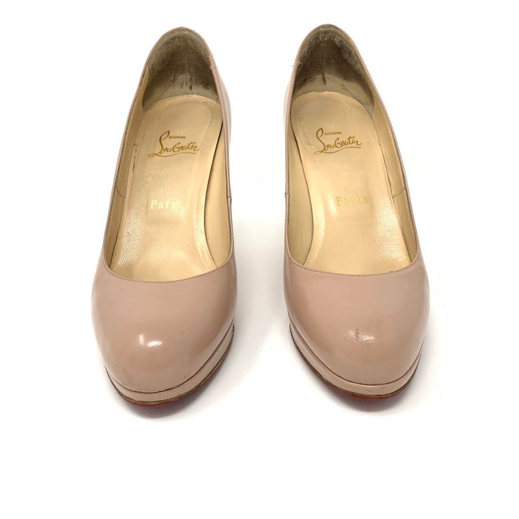 Beige leather Christian Louboutin platform pumps with round toe