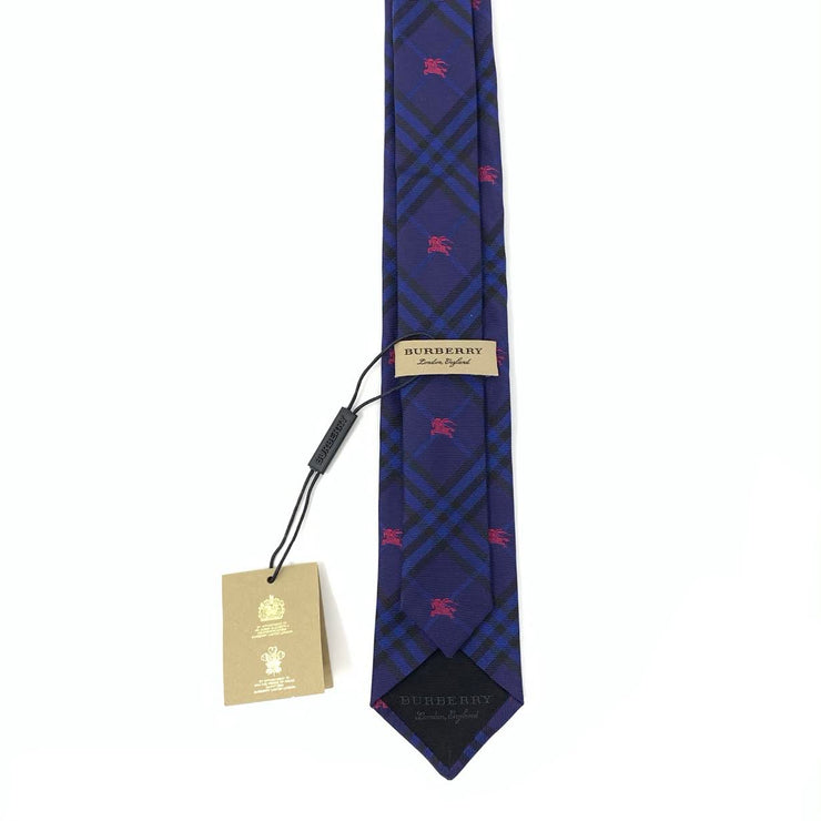 Burberry Equestrian Knight Nova Check Silk Tie Blue Consignment shop from runway with love