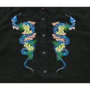 Equipment silk button down blouse with embroidered snake and floral detail 