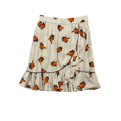 Ganni Ruffled Floral Print Mini Skirt White Orange Consignment Shop From Runway With Love
