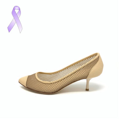 Giuseppe Zanotti Beige Mesh Leather Heels designer consignment From Runway With Love Cancer research Charity donation