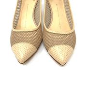 Giuseppe Zanotti Beige Mesh Leather Heels designer consignment From Runway With Love Cancer research Charity donation