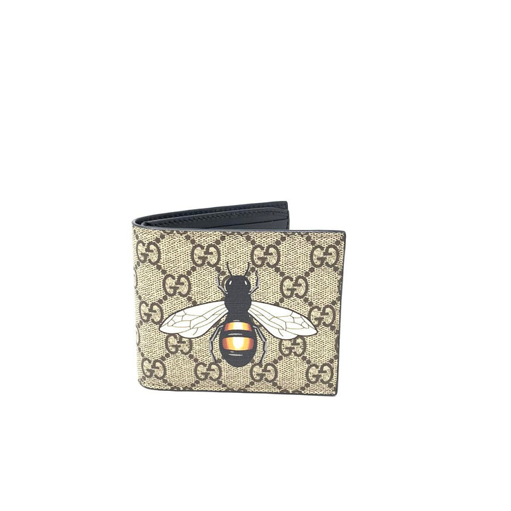 Gucci Bee Print GG Supreme Wallet Canvas Brown Consignment Shop From Runway With Love
