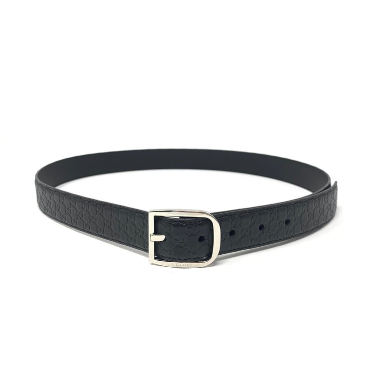 Gucci Black Guccissima Leather Belt Silver Buckle Consignment Shop From Runway With Love