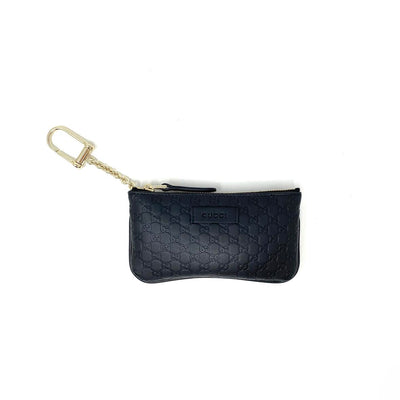 black Microguccissima leather Gucci key pouch wallet consignment shop from runway with love