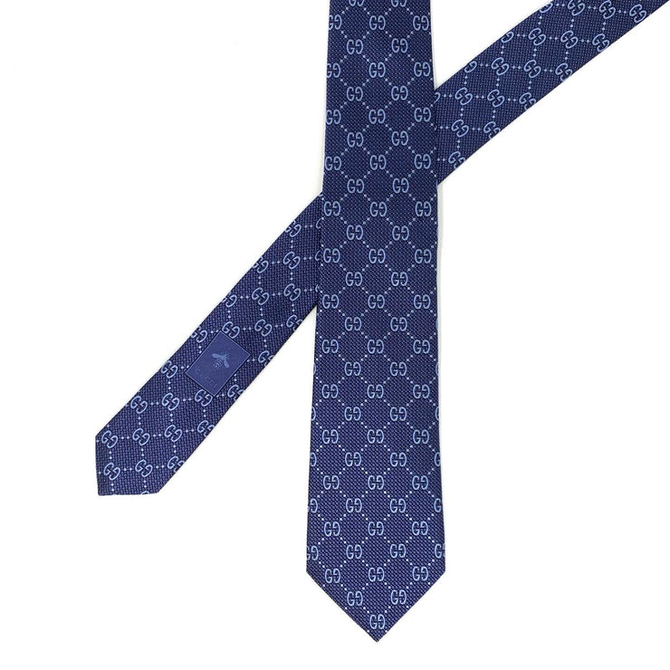 GG silk jacquard tie in dark blue and green