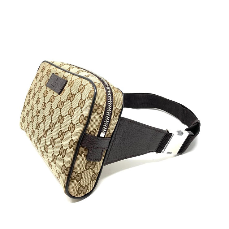 Gucci // Beige & Brown Canvas Leather Trimmed GG Supreme Belt