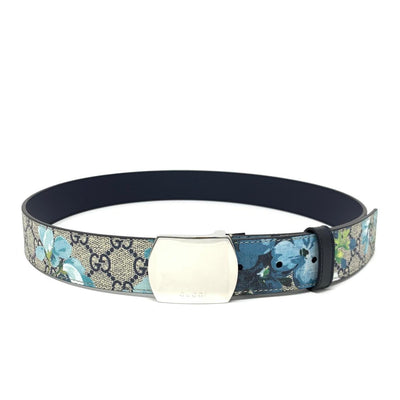 Gucci GG Supreme Blooms Belt Canvas Blue Silver Consignment Shop From Runway With Love