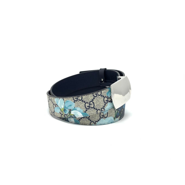 Gucci GG Supreme Blooms Belt Canvas Blue Silver Consignment Shop From Runway With Love