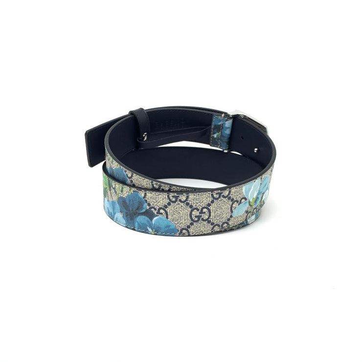 Gucci GG Supreme Blooms Belt Canvas Blue Silver Consignment Shop From Runway With Love
