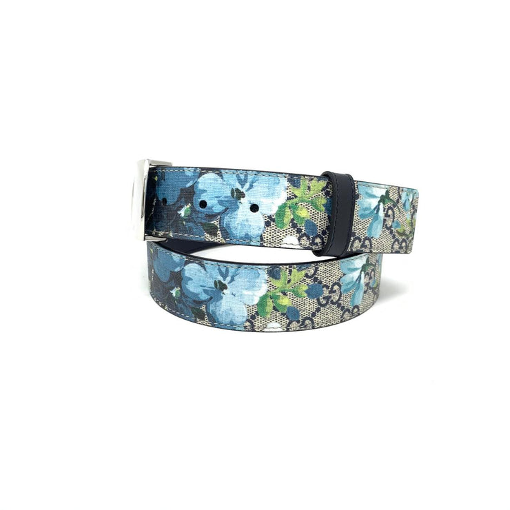Gucci GG Supreme Blooms Belt Canvas Blue Silver Consignment Shop From Runway With Love