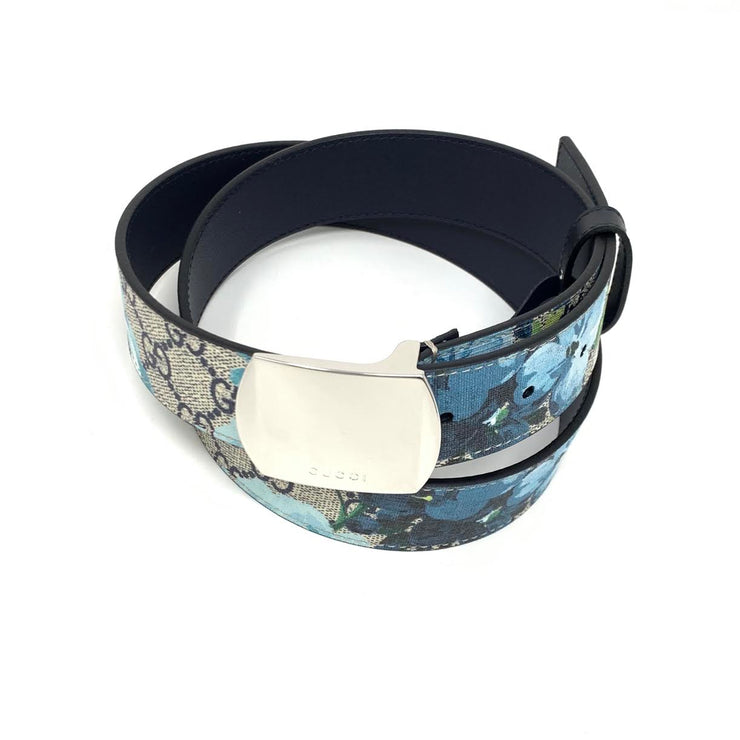 Gucci GG Supreme Blooms Belt Canvas Blue Silver Consignment Shop From Runway With Love