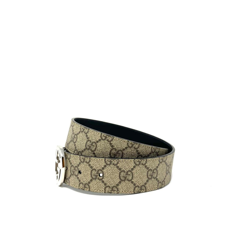Gucci GG Supreme reversible Belt Interlocking G Designer Consignment From Runway With Love