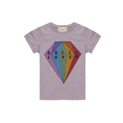 Gucci Girls Gray Cotton T-Shirt Loved Diamond Sparkle Consignment Shop Kids Children From Runway With Love