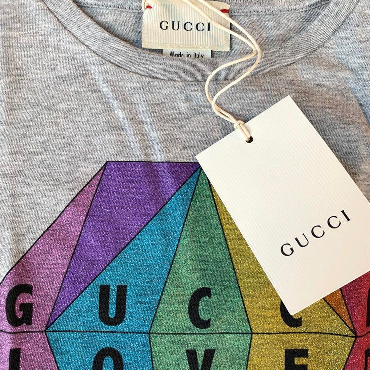 Gucci Girls Gray Cotton T-Shirt Loved Diamond Sparkle Consignment Shop Kids Children From Runway With Love