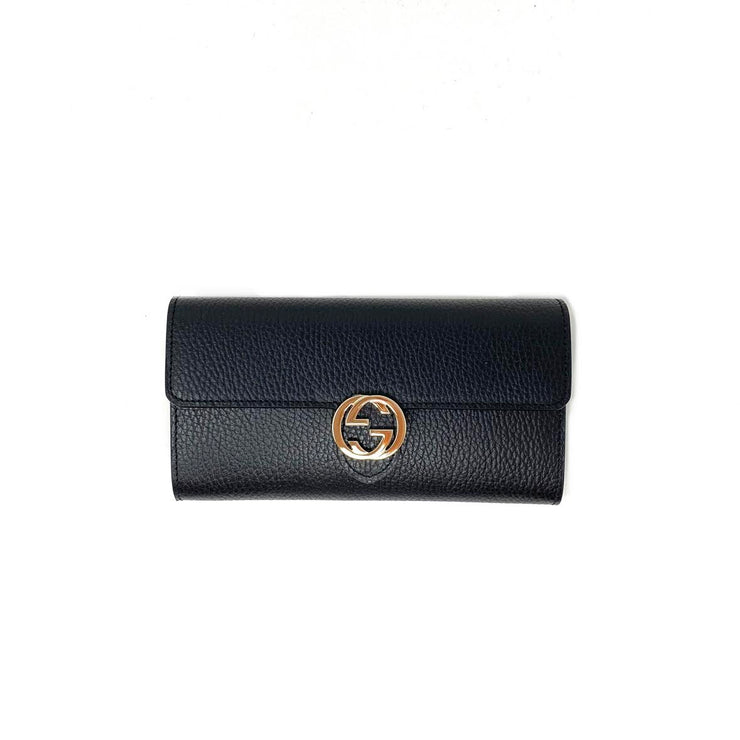 Black leather Gucci continental interlocking gg wallet Consignment Shop From Runway With Love