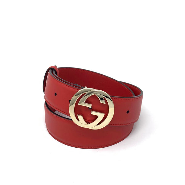 Red Unisex Gucci Belt w/Interlocking G\'s Size 85 Gucci Dark Red Guccissima Leather Interlocking G Buckle Belt  main image 4