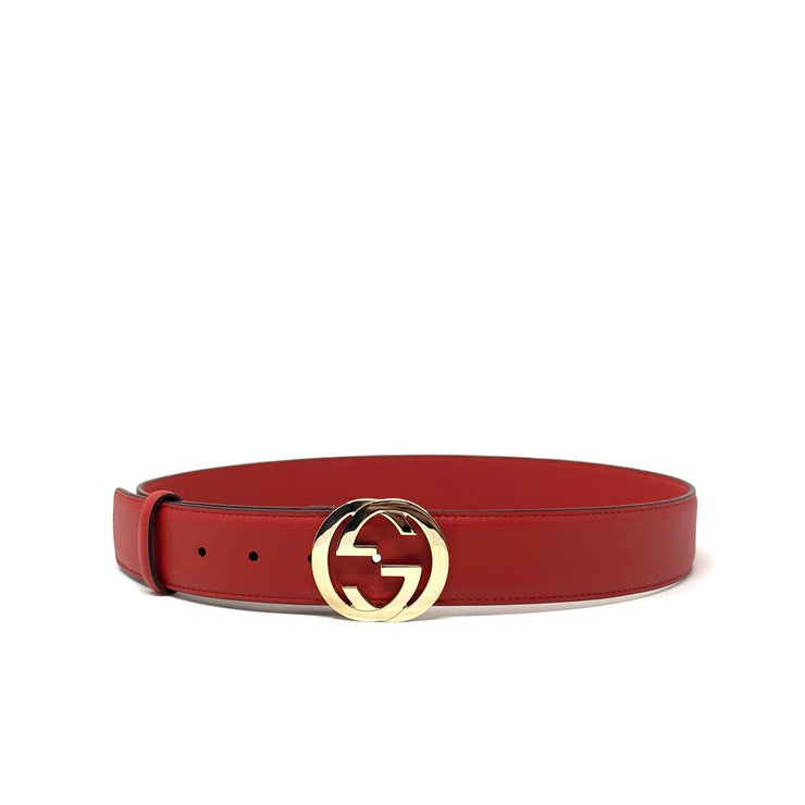 Gucci Interlocking GG Signature Leather Belt Red Consignment shop from runway with love