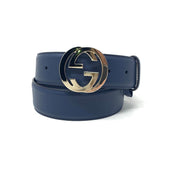 Gucci Interlocking GG Blue Leather Belt Womens Consignment Shop From Runway With Love