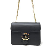 Gucci Interlocking GG Shoulder Bag Black Leather Silver Consignment Shop From Runway With Love