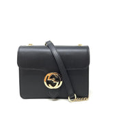 Gucci Interlocking GG Shoulder Bag Black Leather Silver Consignment Shop From Runway With Love