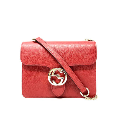 Gucci Interlocking GG Shoulder Bag Red Leather Silver Consignment Shop From Runway With Love