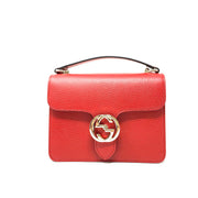 Gucci Interlocking GG Shoulder Bag Red Leather Silver Consignment Shop From Runway With Love