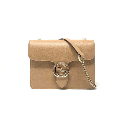 Gucci Interlocking GG Shoulder Bag Nude Beige Tan Leather Consignment Shop From Runway With Love