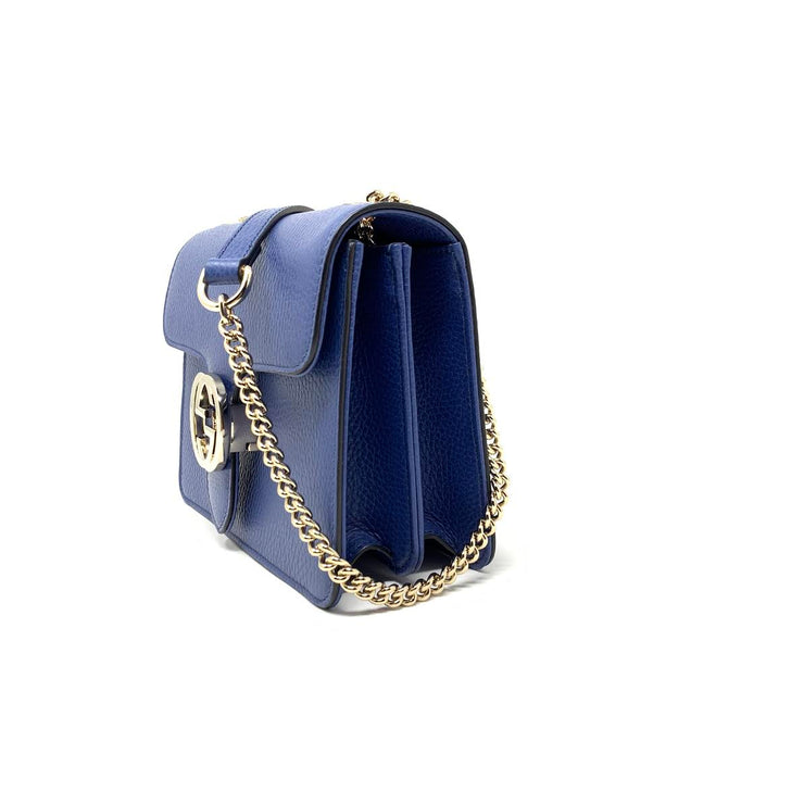 Gucci Interlocking GG Shoulder Bag Leather Blue Consignment Shop From Runway With Love