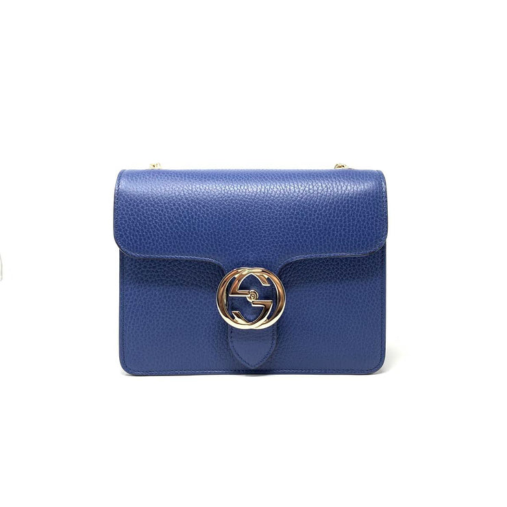 Gucci Interlocking GG Shoulder Bag Leather Blue Consignment Shop From Runway With Love