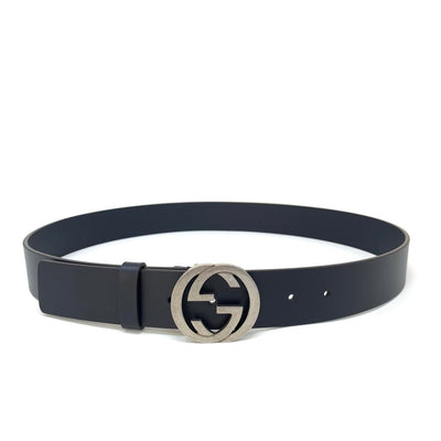 Gucci Interlocking GG Signature Leather Belt Navy Blue Consignment shop from runway with love