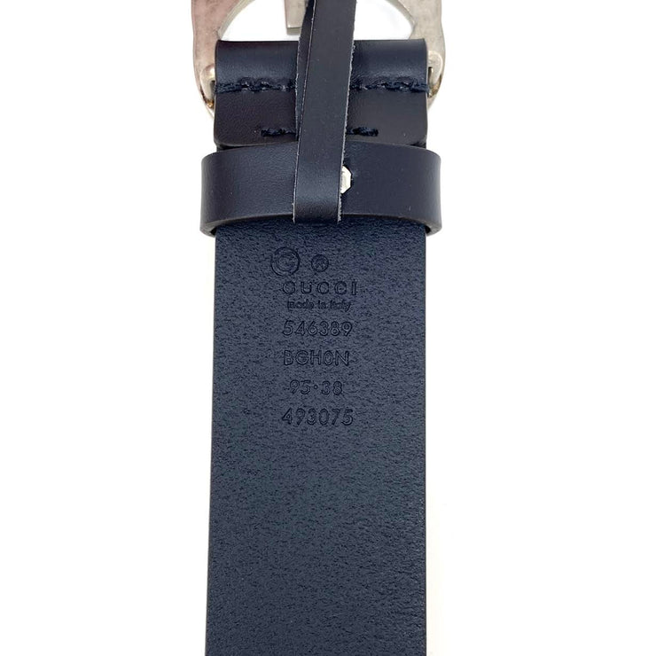 Gucci Interlocking GG Signature Leather Belt Navy Blue Consignment shop from runway with love