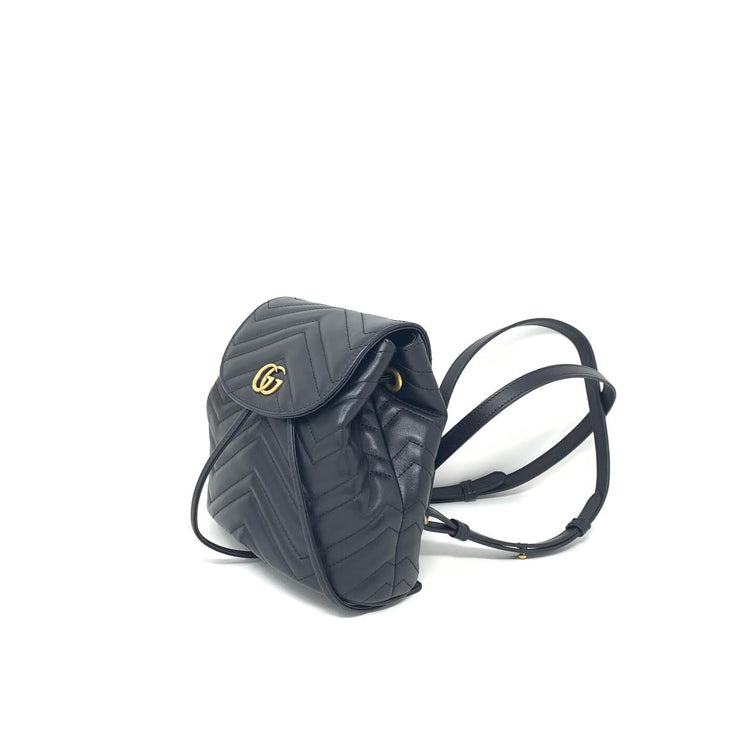 Gucci Marmont GG Matelassé Backpack Leather Black Consignment Shop From Runway With Love