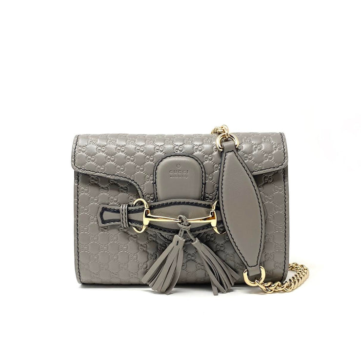 Gucci Microguccissima Mini Emily Bag Gray Leather Crossbody Chain Consignment Shop From Runway With Love