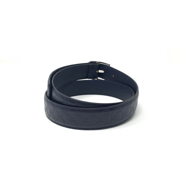 Gucci Navy Guccissima Leather Belt Silver Buckle Mens Consignment Shop From Runway With Love
