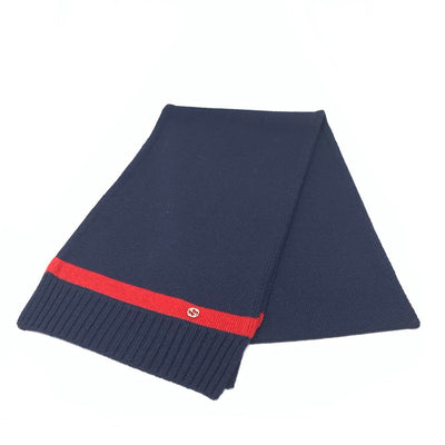 Gucci Navy Blue Wool Scarf Red Stripe Consignment Shop From Runway With Love