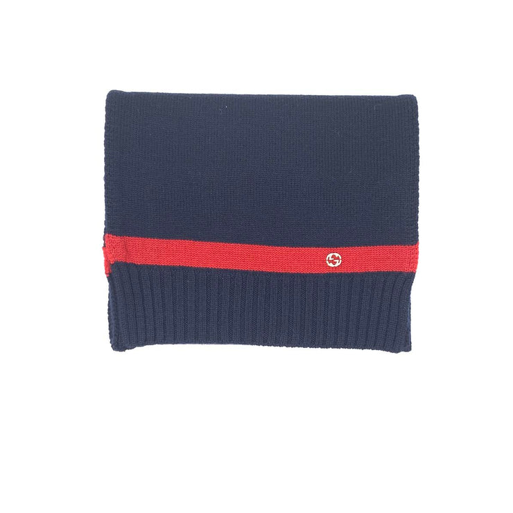 Gucci Navy Blue Wool Scarf Red Stripe Consignment Shop From Runway With Love