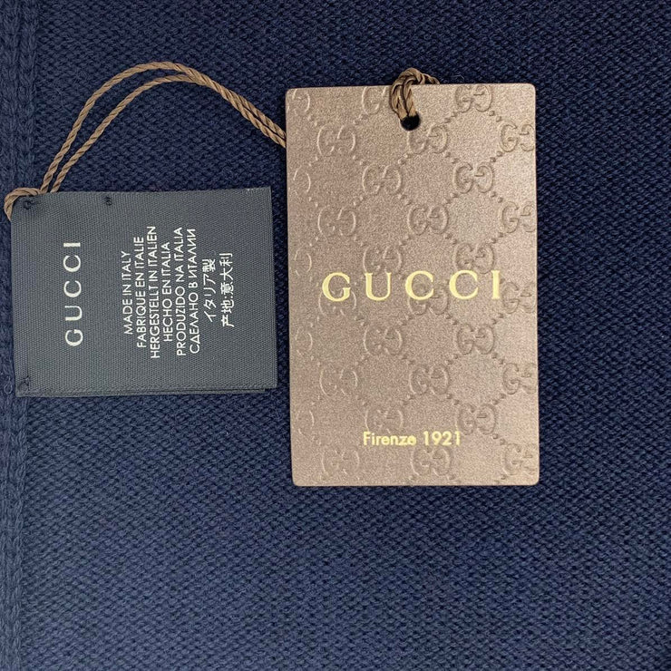 Gucci Navy Blue Wool Scarf Red Stripe Consignment Shop From Runway With Love