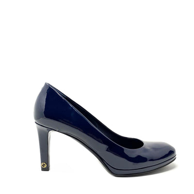 Gucci Patent Leather Round-Toe Pumps GG Navy Consignment Shop From Runway With Love