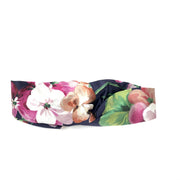 Gucci Silk Duchesse Headband Floral Navy Blue Pink Consignment Shop From Runway With Love