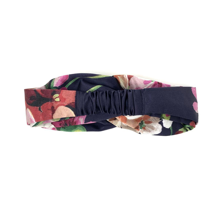 Gucci Silk Duchesse Headband Floral Navy Blue Pink Consignment Shop From Runway With Love