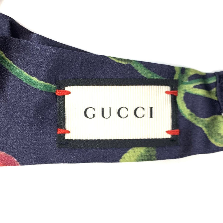 Gucci Silk Duchesse Headband Floral Navy Blue Pink Consignment Shop From Runway With Love