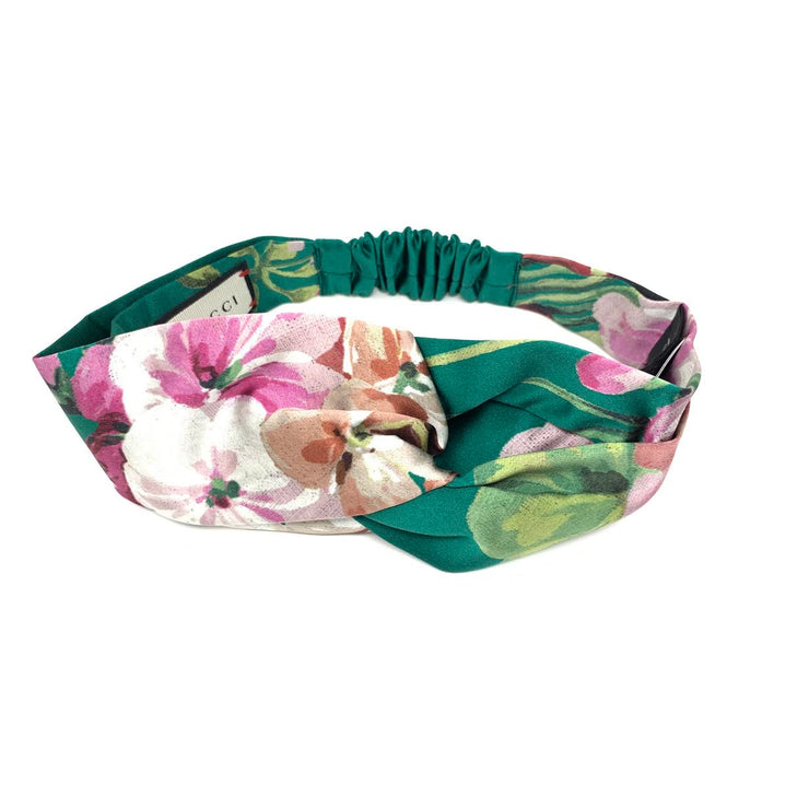 Gucci Silk Duchesse Headband Floral Green Pink Consignment Shop From Runway With Love